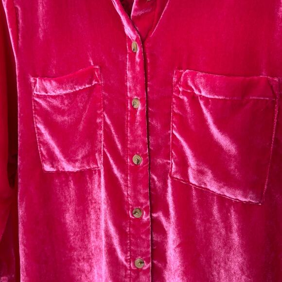 Pilcro‎ Pink long sleeve velvet button front top - Picture 4 of 12